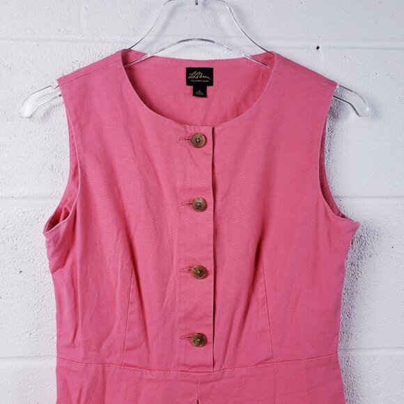 L.L. Bean Cotton Linen A-Line Sleeveless Dress Pink Size 2 Button Front - Picture 3 of 6